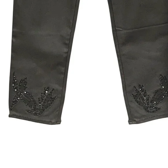 Chico's Black Embellished‎ Straight Leg Ankle Pants Size S whimsigoth rock - Picture 5 of 7